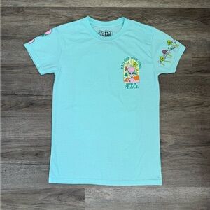 Fresh Laundry Women's Blue Short Sleeve Graphic Tee with Alien Mushrooms